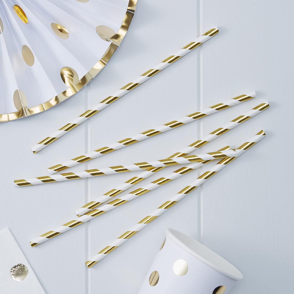 Metallic Gold Stripey Paper Straws
