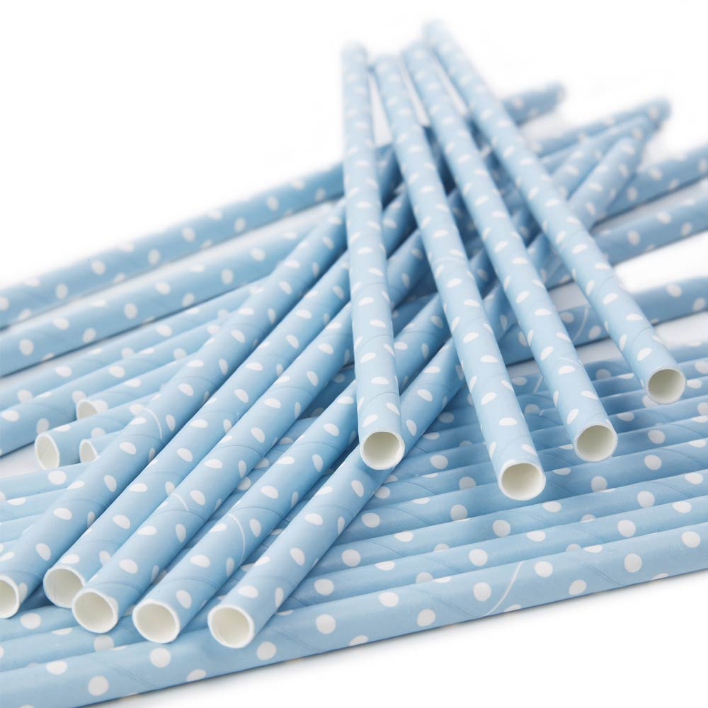 Baby Blue Polka Dot Paper Straws