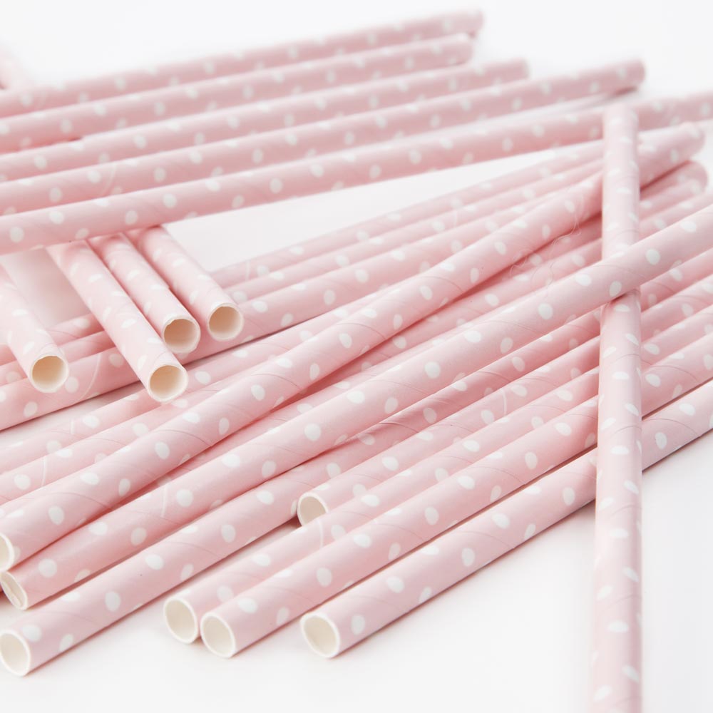 Baby Pink Polka Dot Paper Straws