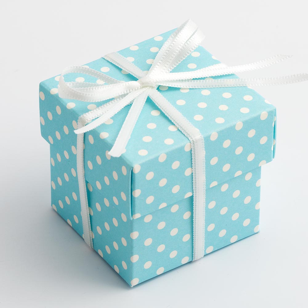 Blue Polka Dot Square Favour Box with Lid