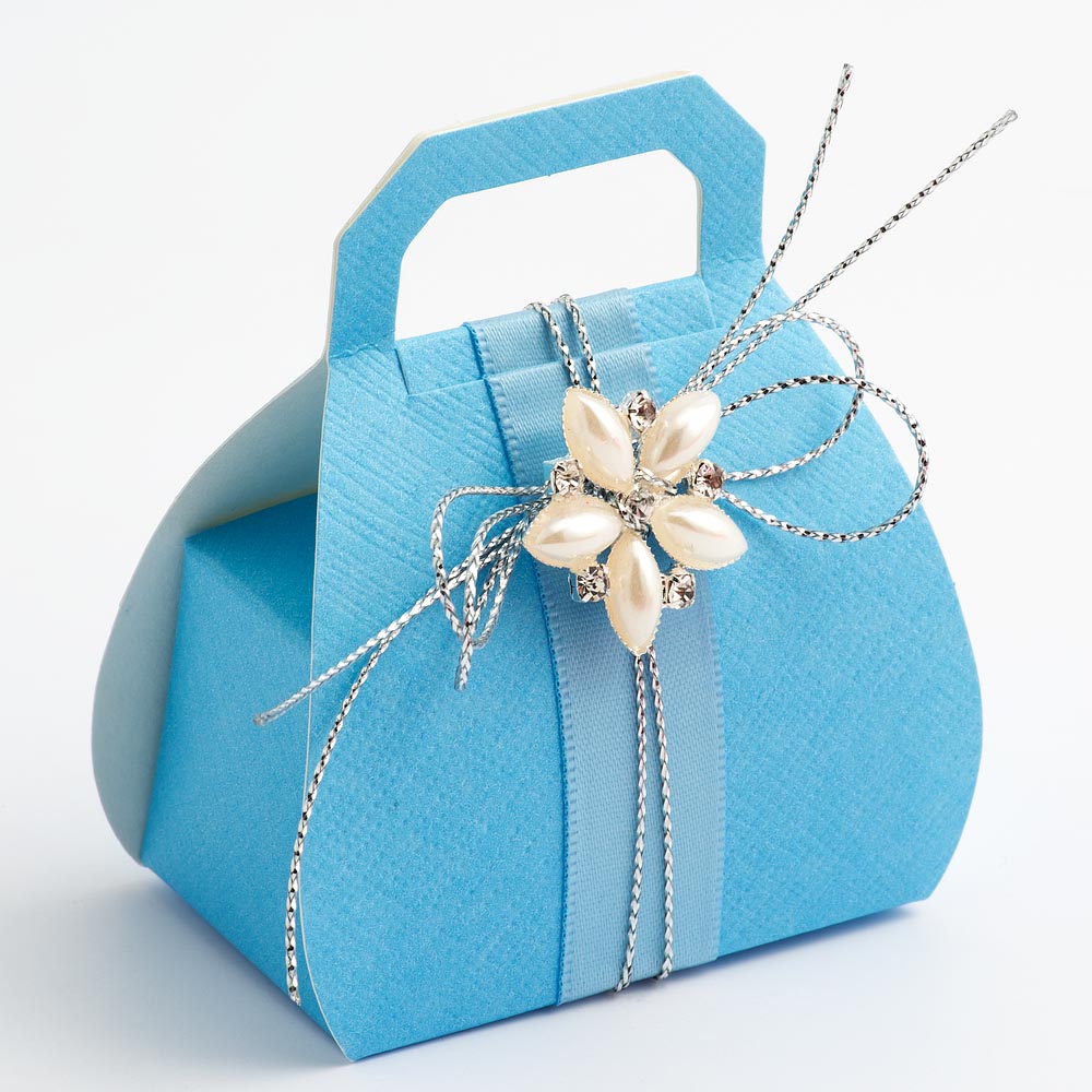 Blue Silk Handbag Favour Box
