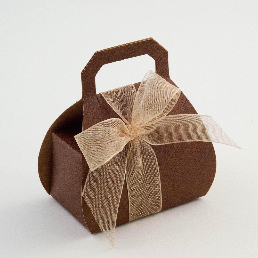 Brown Silk Handbag Favour Box