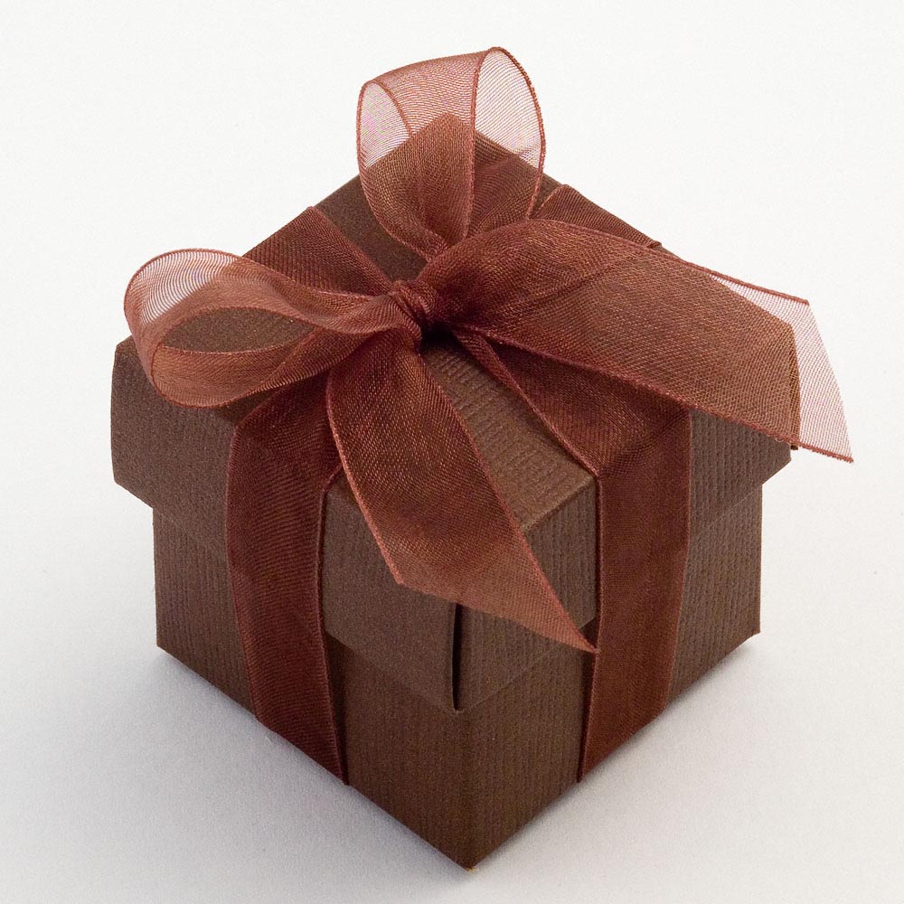 Brown Silk Square Favour Box with Lid