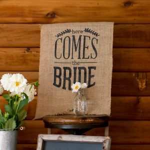 Burlap 'Here Comes The Bride' Black Sign