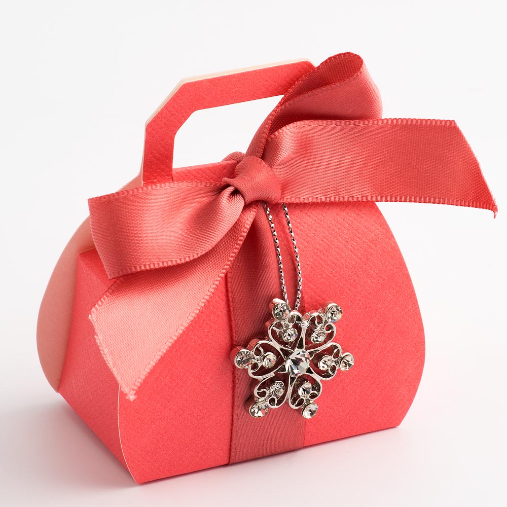 Coral Pink Silk Handbag Favour Box