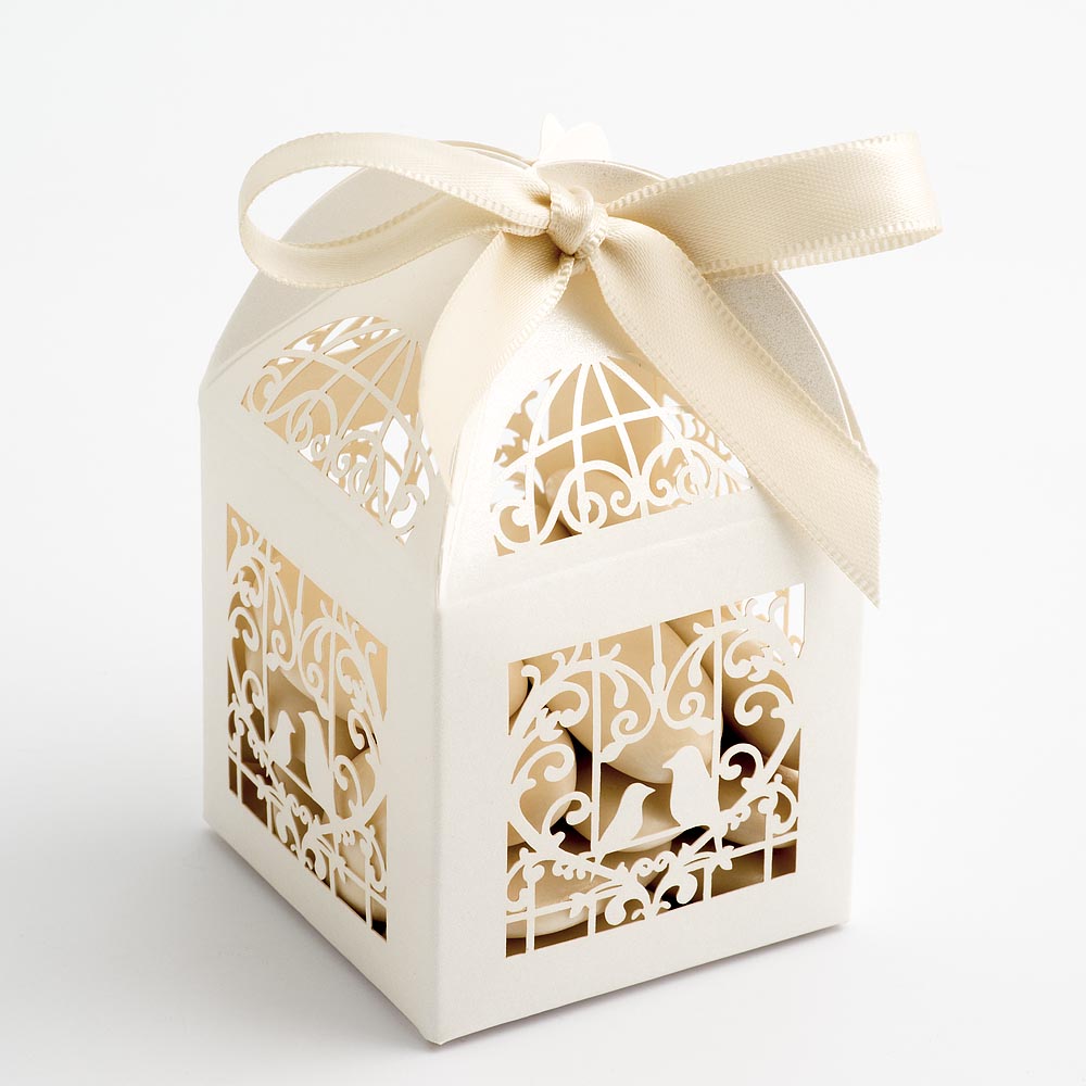 Filigree Bird Cage Favour Box - Pearlised Ivory