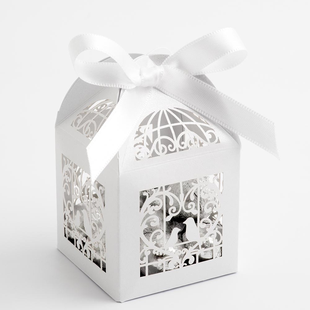 Filigree Bird Cage Favour Box - Pearlised White