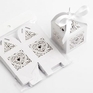 Filigree Heart Favour Box - Pearlised White
