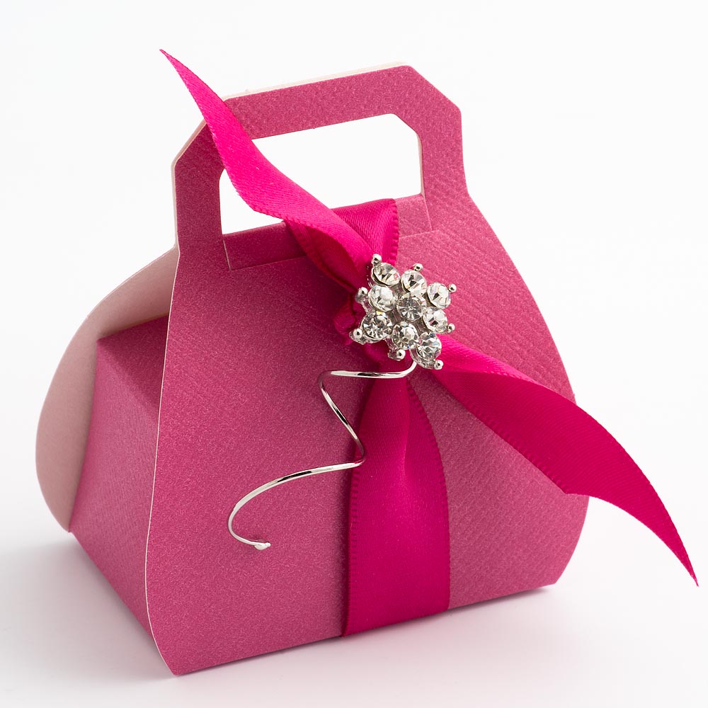 Fuchsia Pink Silk Handbag Favour Box