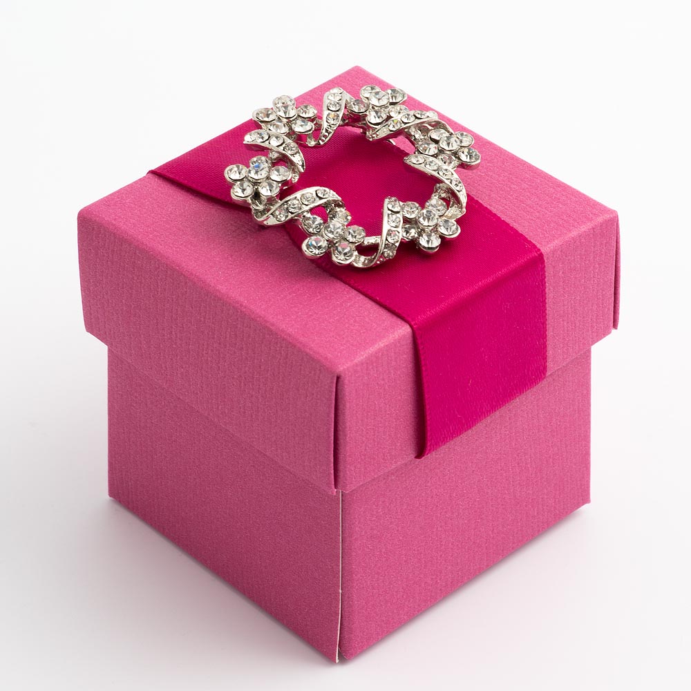 Fuchsia Pink Silk Square Favour Box with Lid