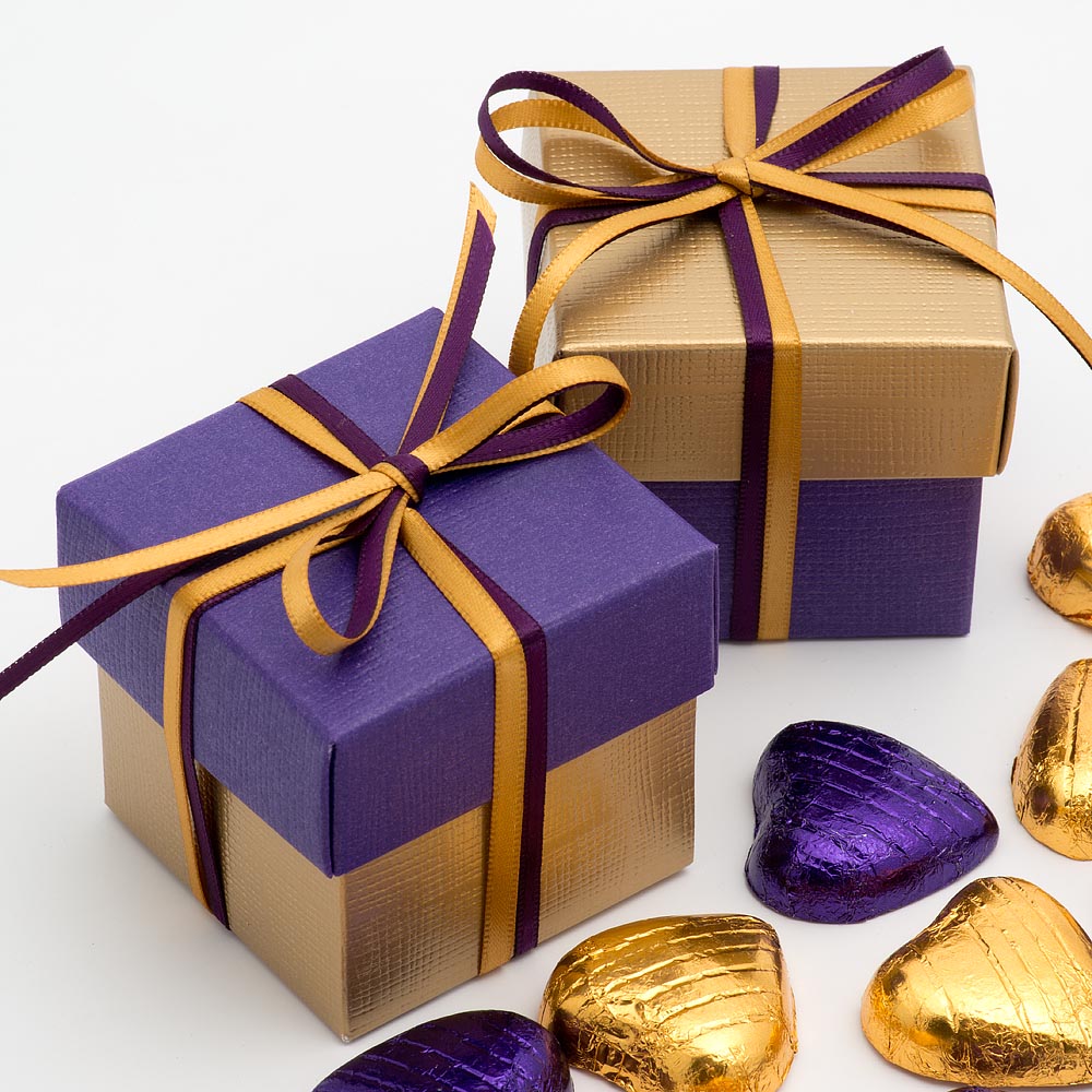 Gold & Purple Silk Square Box and Lid