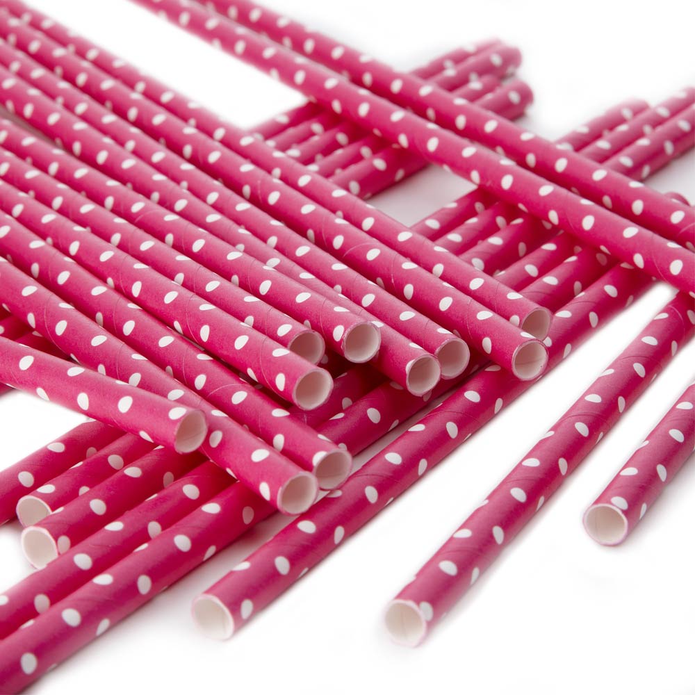 Hot Pink Polka Dot Paper Straws