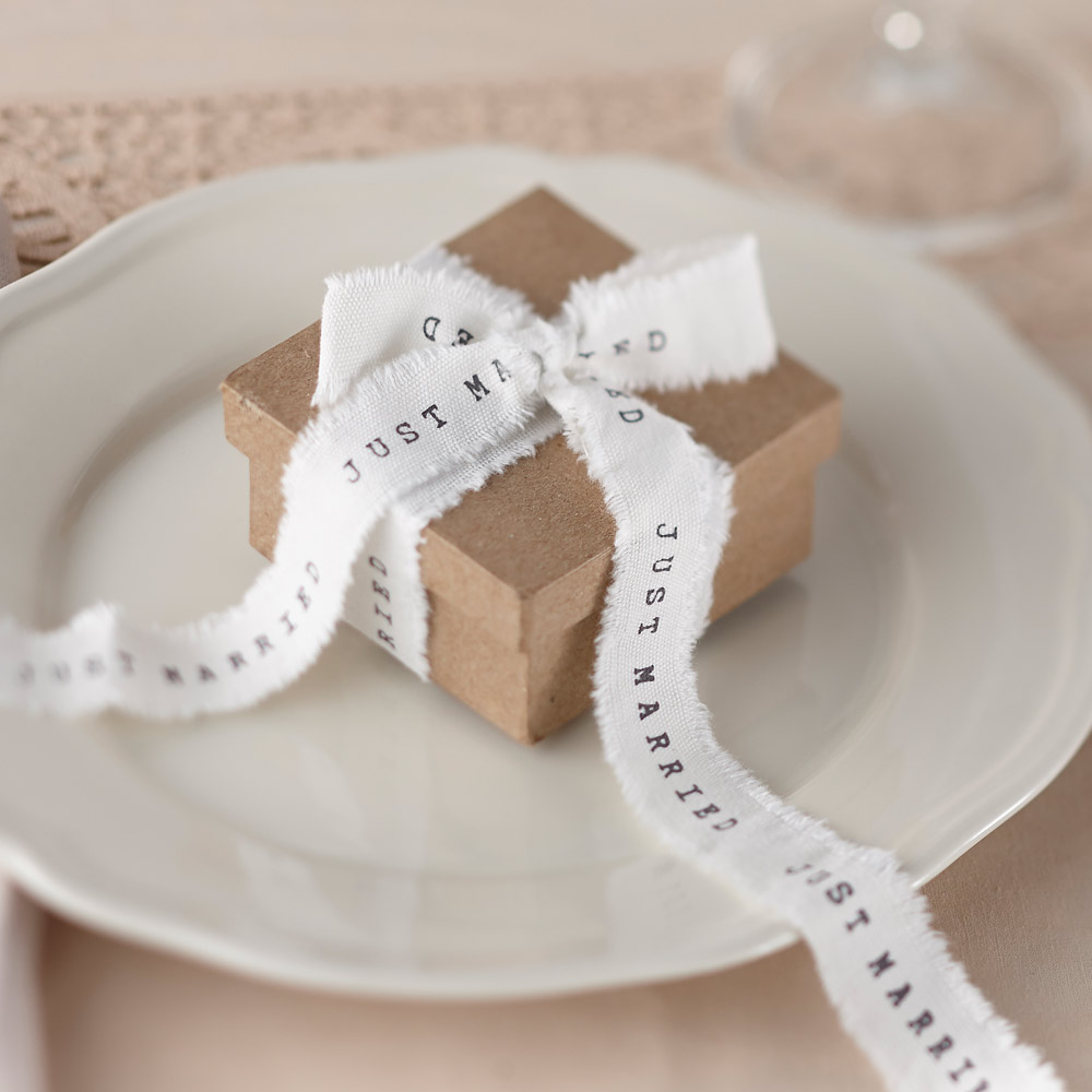 Just Married White Frayed Ribbon