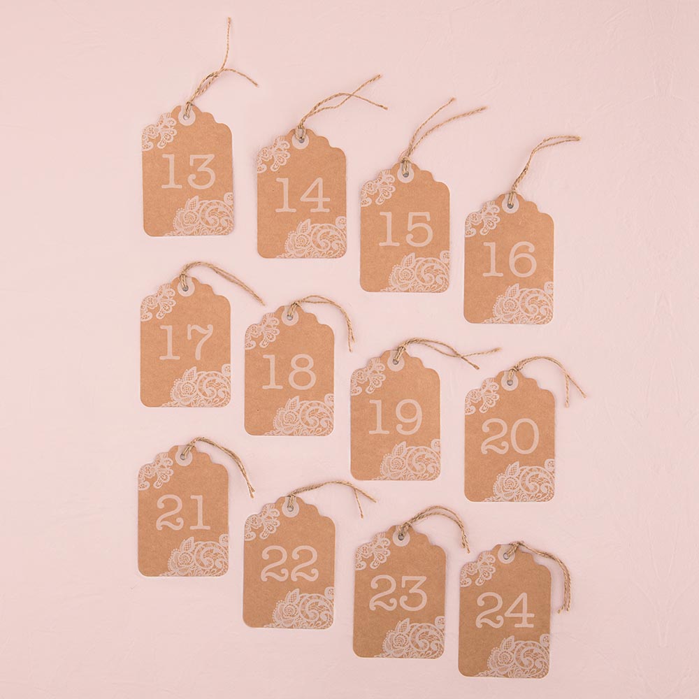 Large Kraft Tag with Lace Print Table numbers 13-24