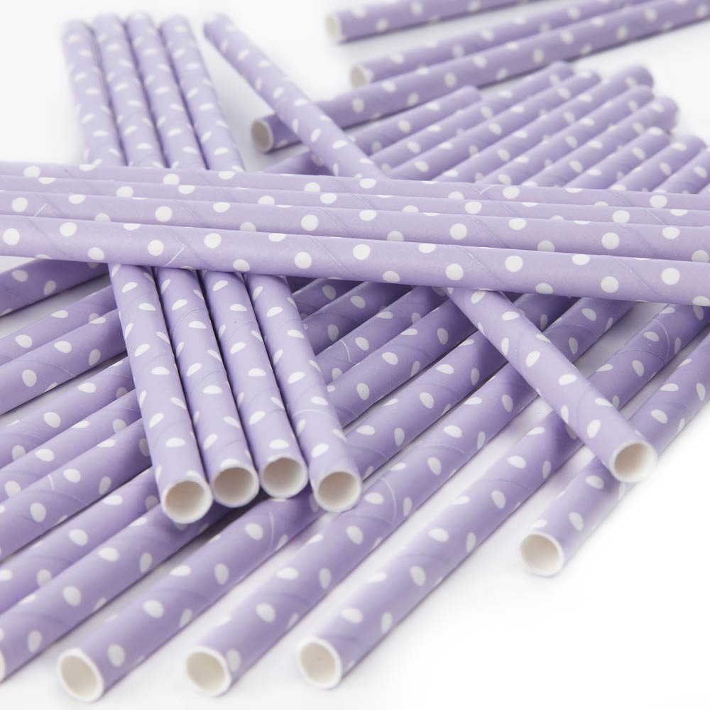 Lilac Polka Dot Paper Straws