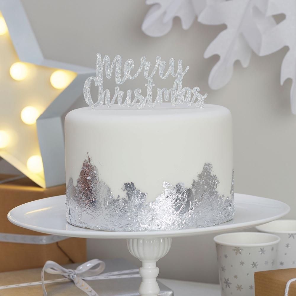 Merry Christmas Silver Cake Topper