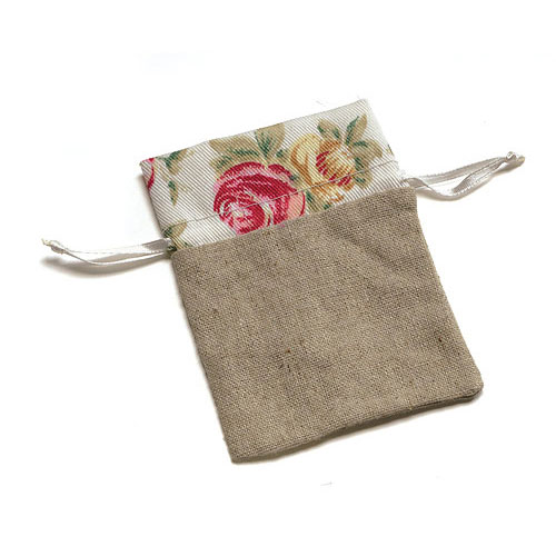 Mini Hessian Drawstring Bags with Vintage Rose Trim x 12