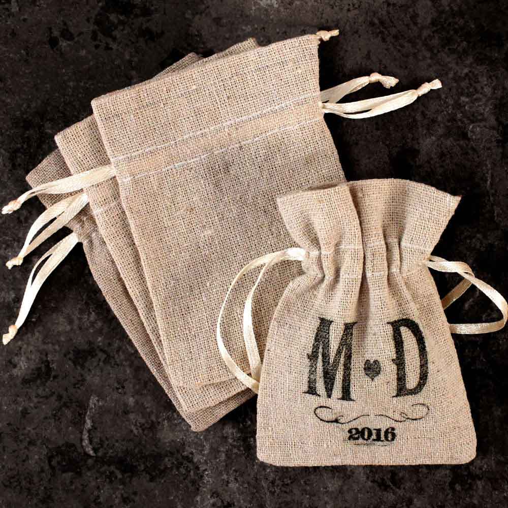 Mini Linen Drawstring Bags x 12