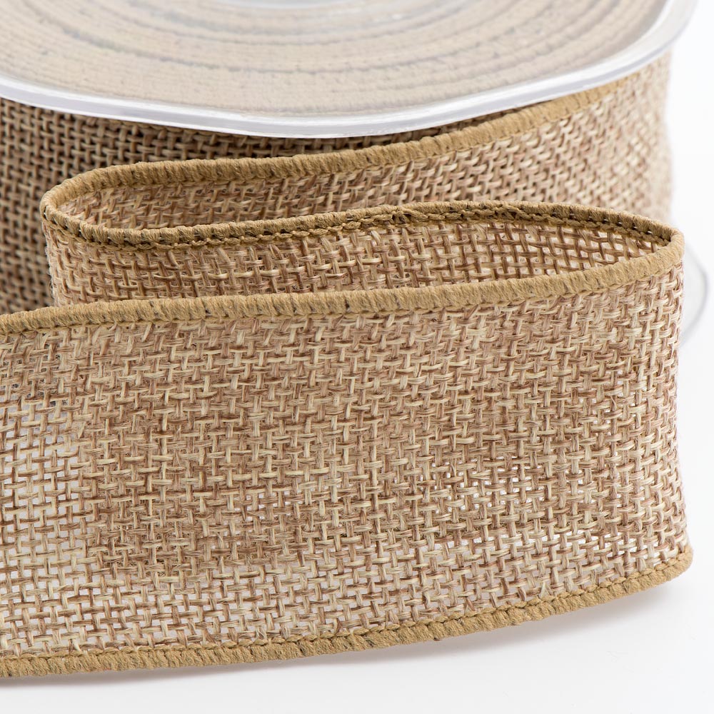 Natural Wired Edge Hessian Ribbon