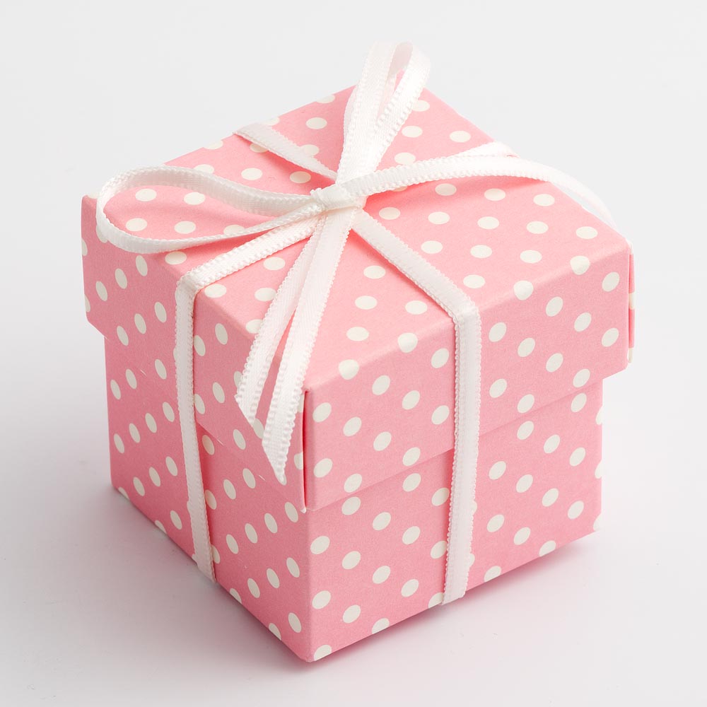 Pink Polka Dot Square Favour Box with Lid