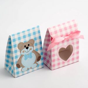 Blue Teddy Bear Sacchetto with Heart Window Favour Box