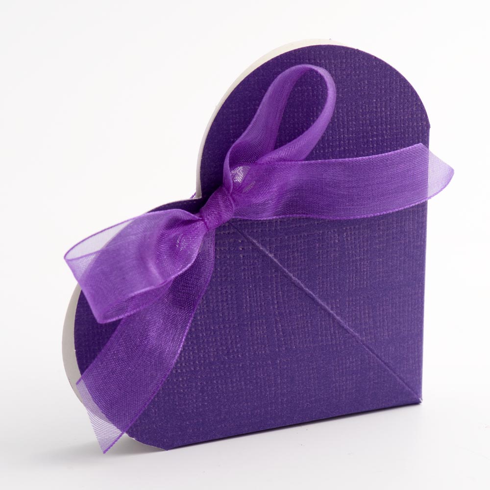 Purple Silk Heart Favour Box