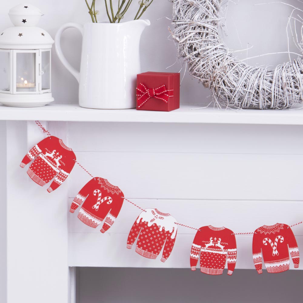 Red And White Christmas Jumper Wooden Bunting