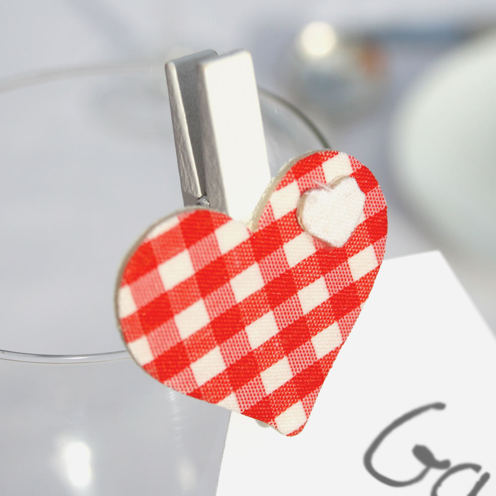 Red Floral and Check Heart Pegs
