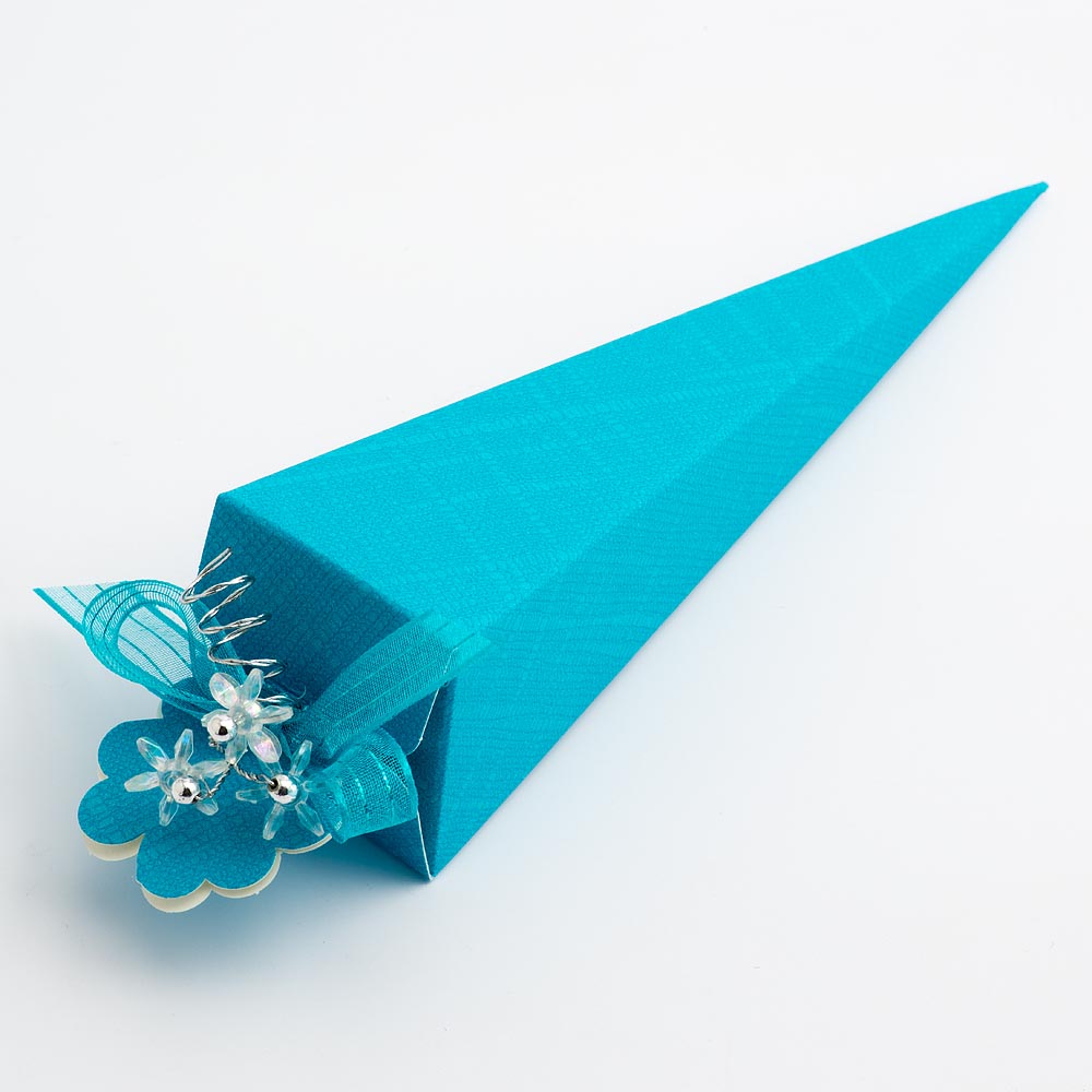 Turquoise Silk Cone Favour Box