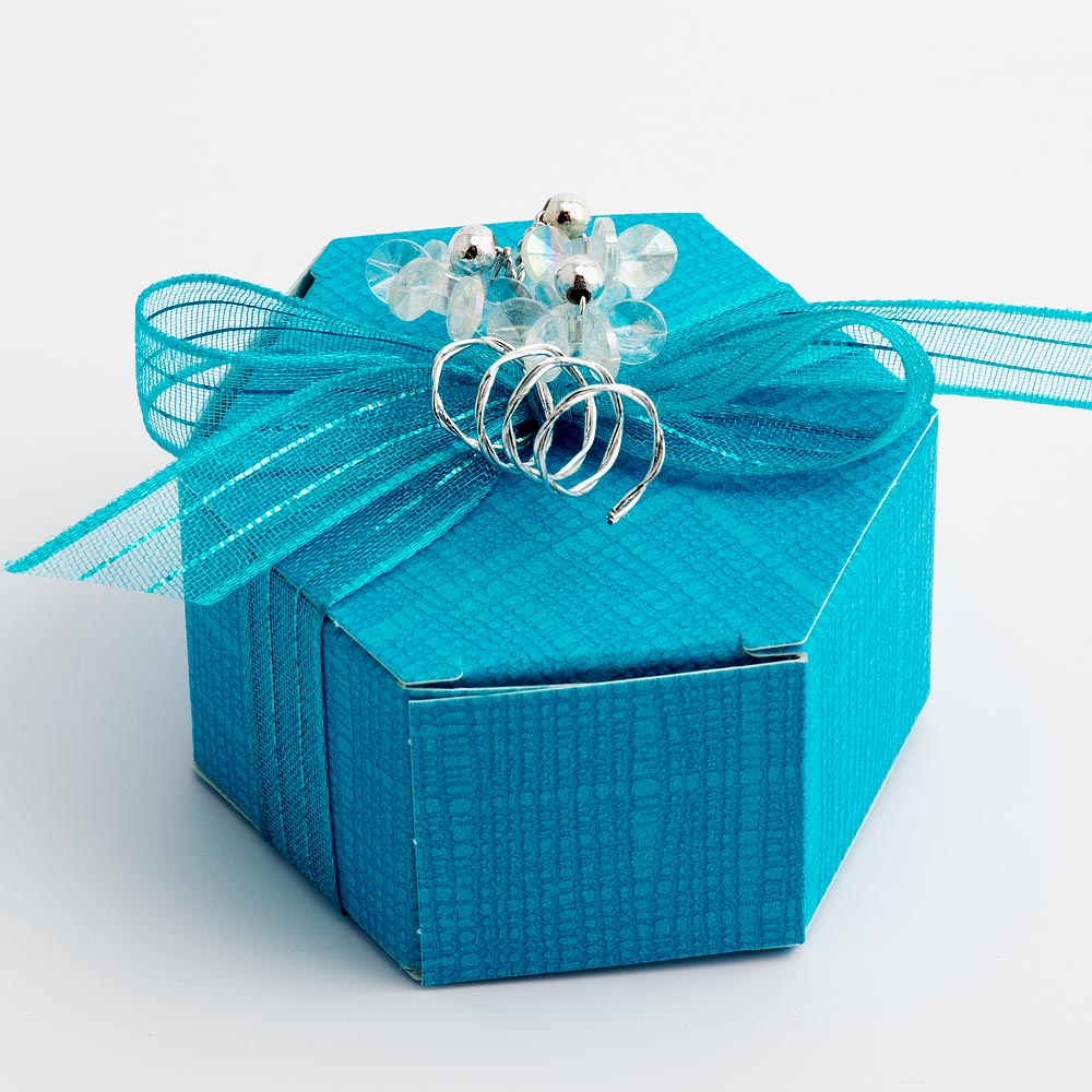 Turquoise Silk Hexagonal Favour Box