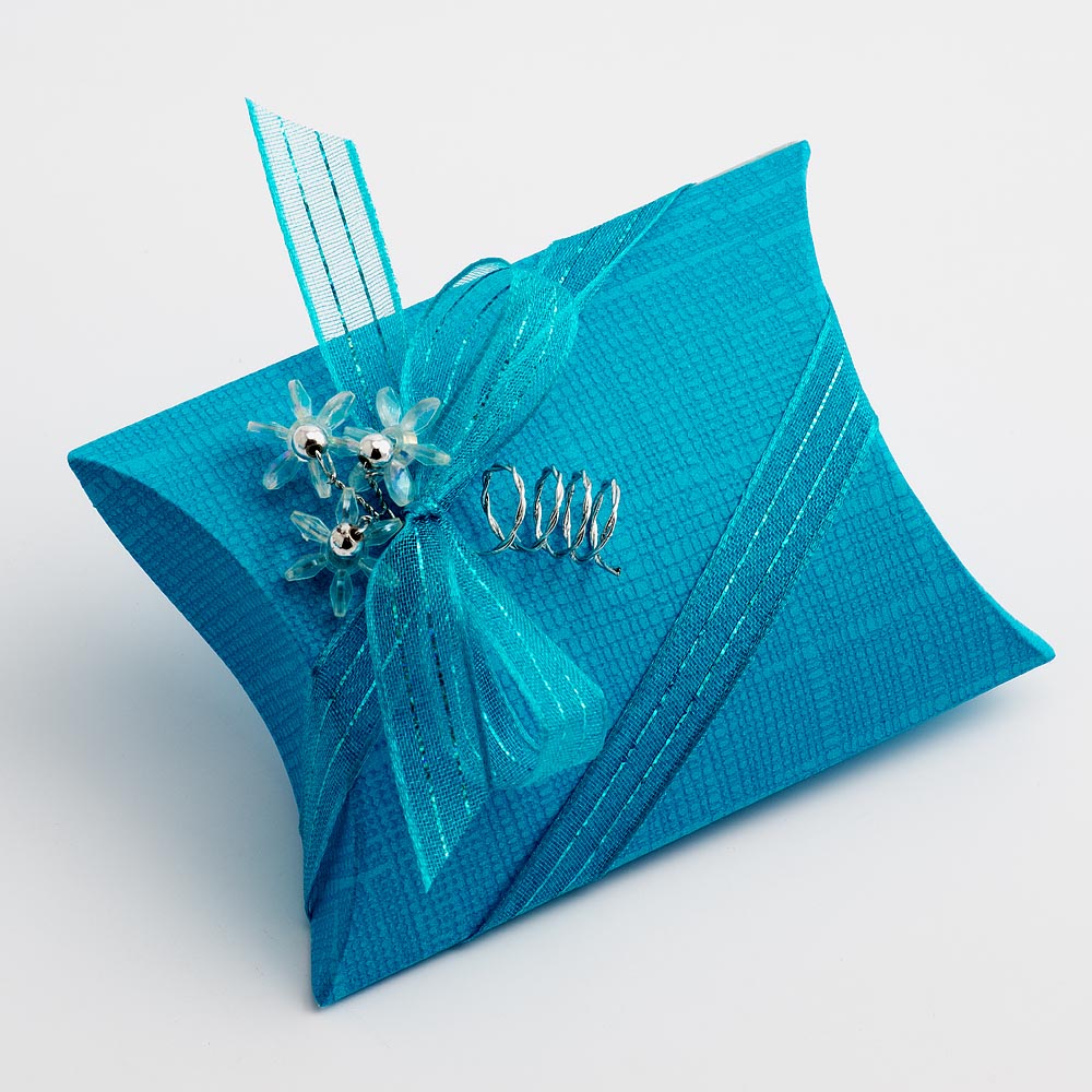 Turquoise Silk Pillow Favour Box