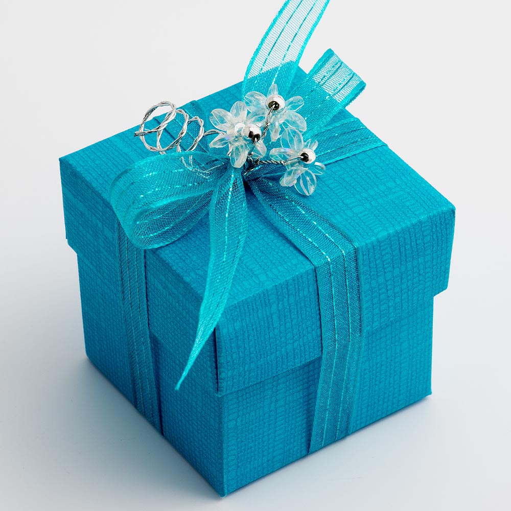 Turquoise Silk Square Favour Box with Lid