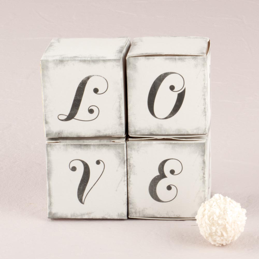 Vintage "LOVE" Cube Favour Boxes x 10
