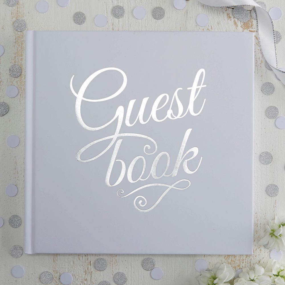 White & Silver Foiled Wedding Guest Book