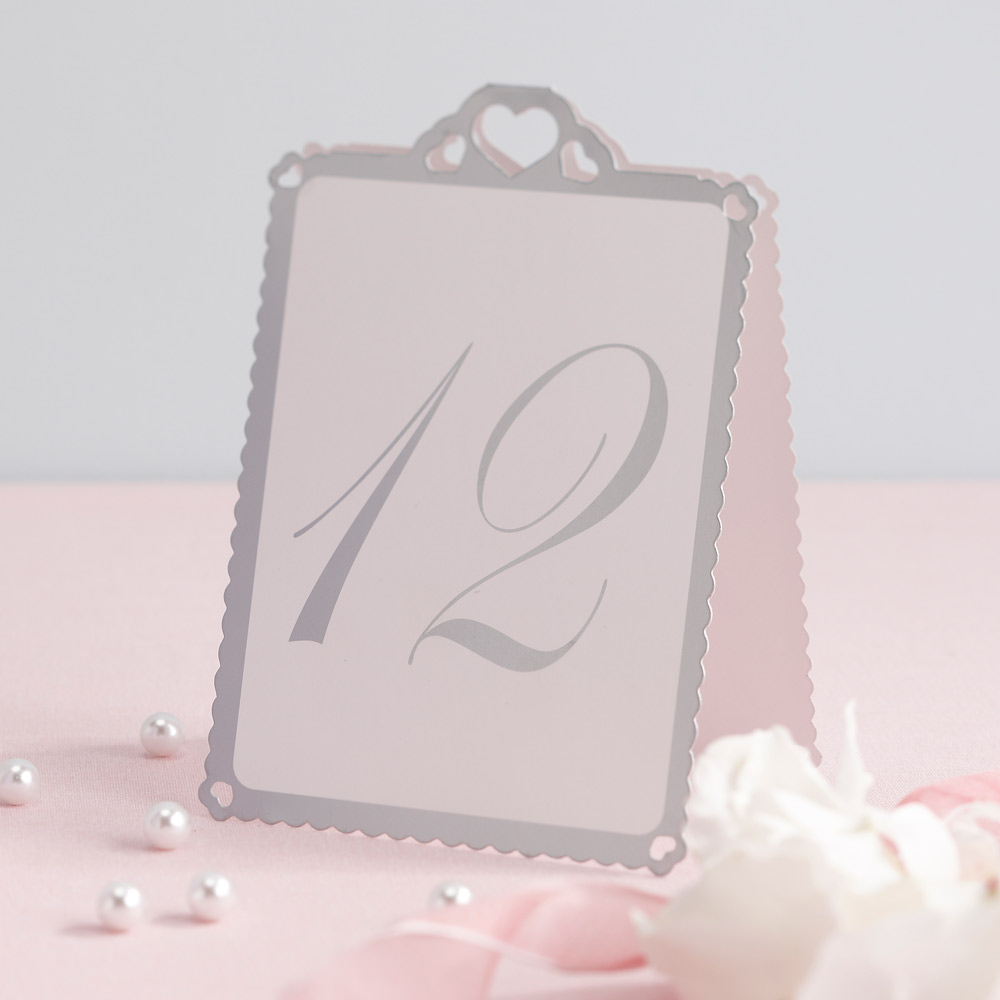 White & Silver Heart Table Numbers 1-12