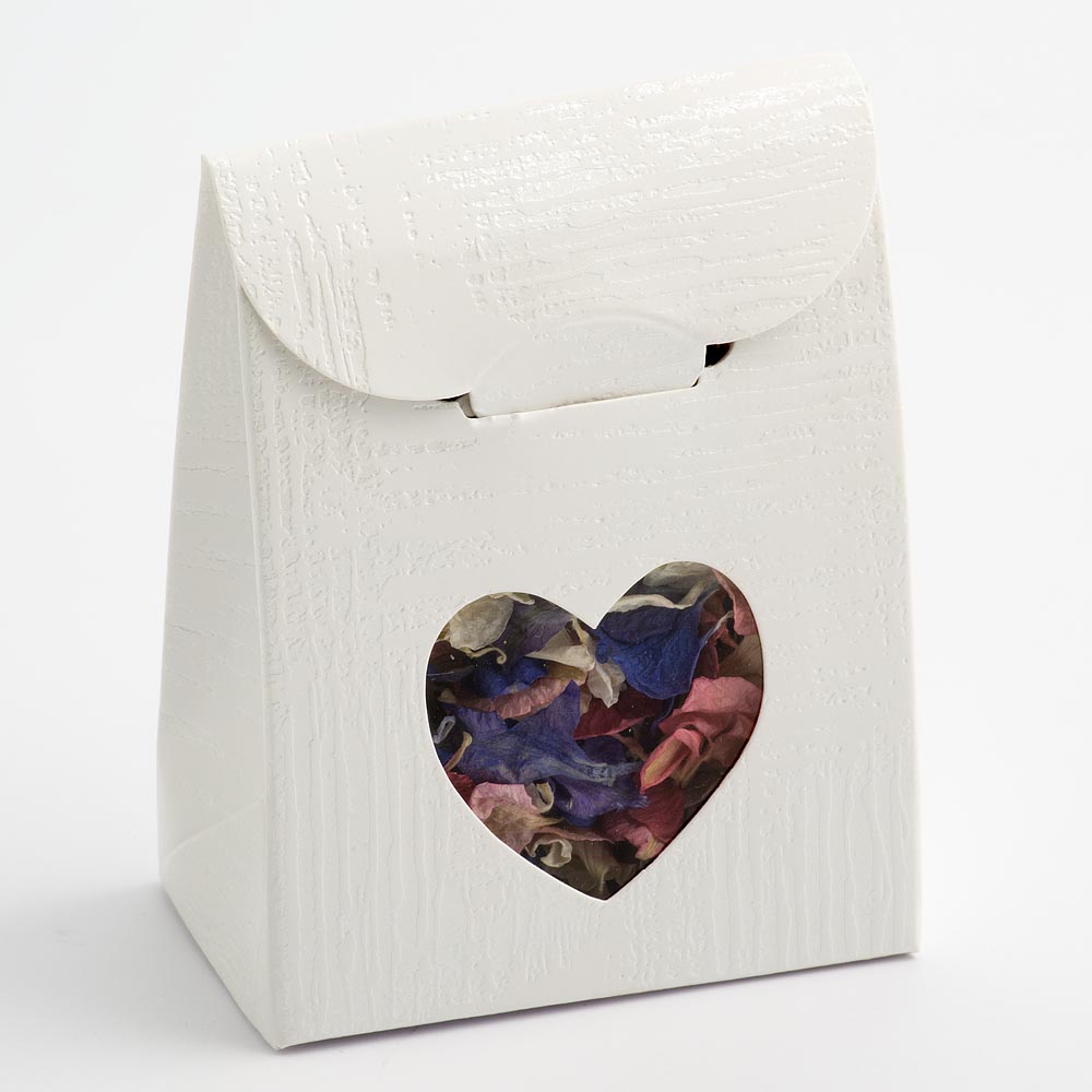 White Linen Sacchetto with Heart Shaped Window Favour Box
