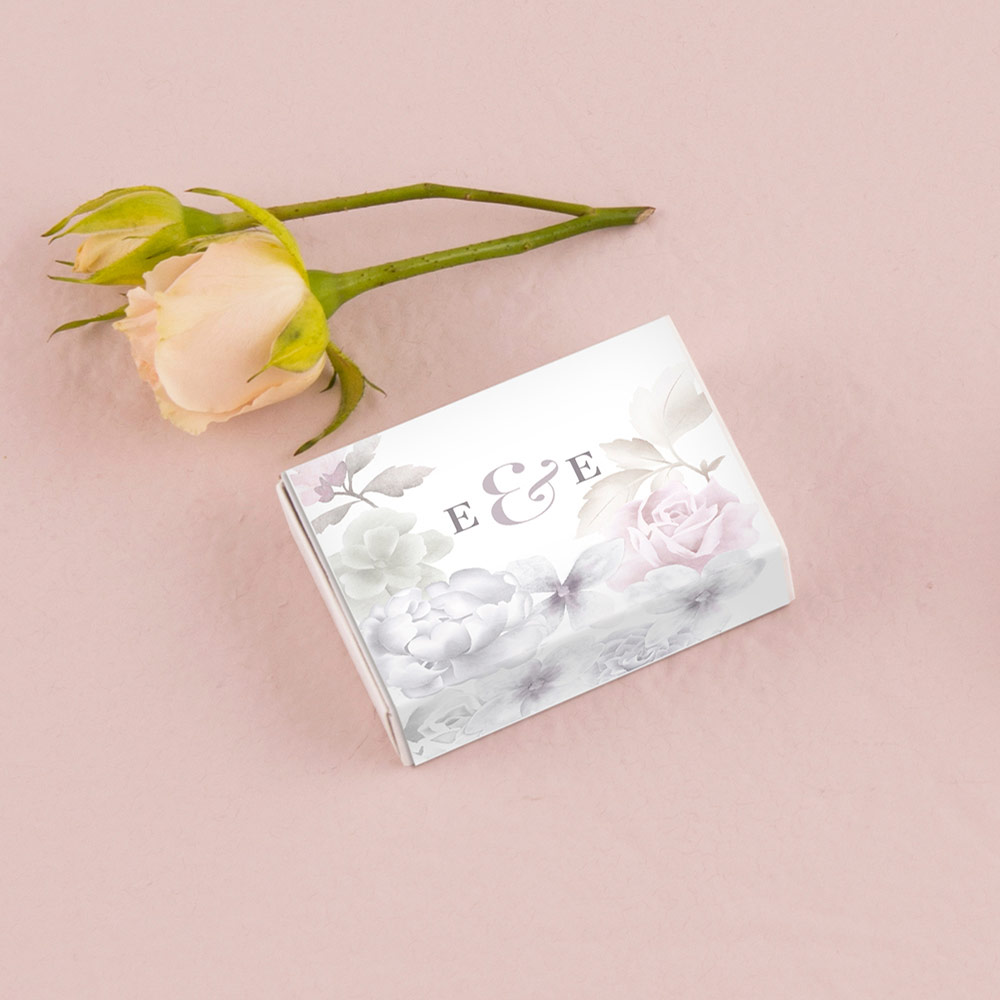 White Matchbox Favour Box with Floral Personalised Wrap x 8