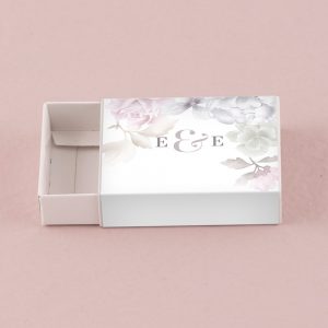 White Matchbox Favour Box with Floral Personalised Wrap x 8