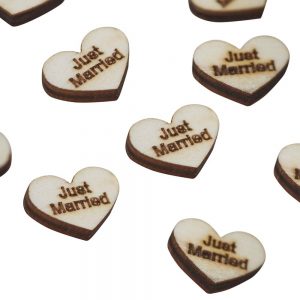 Wooden Heart "Just Married" Confetti