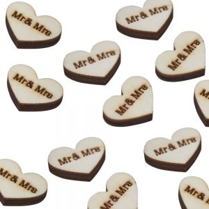 Wooden Heart "Mr and Mrs" Confetti