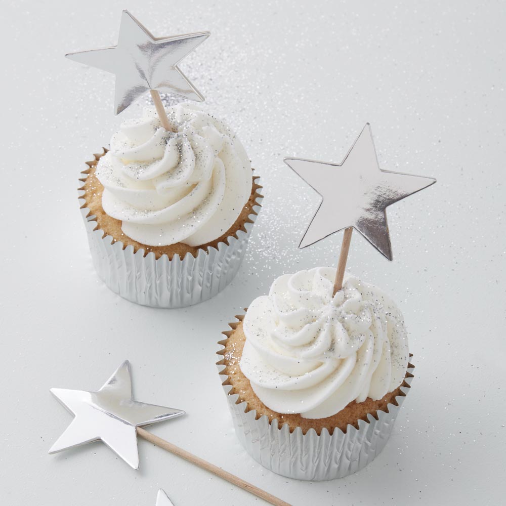 Silver Foiled Star Cupcake Topper
