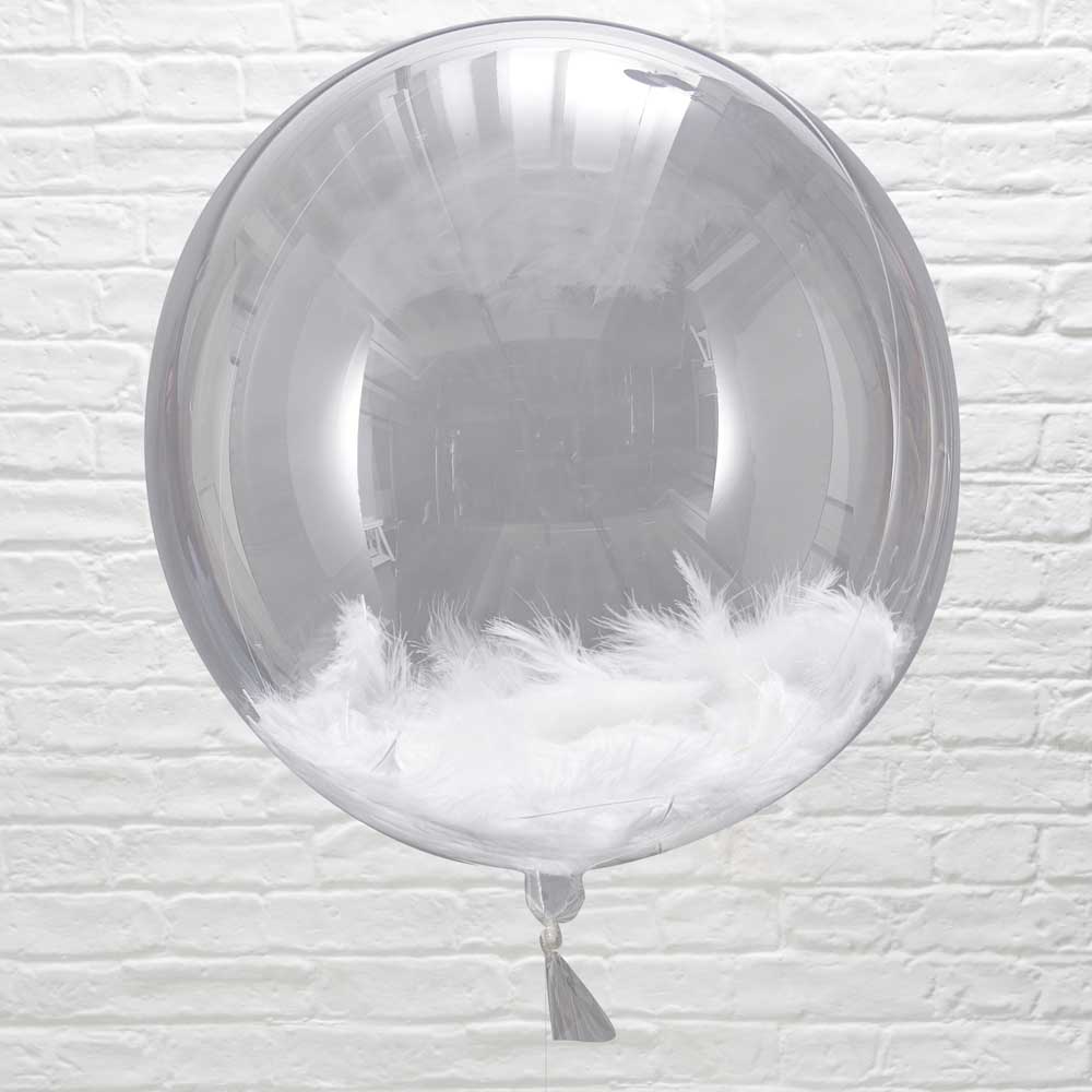White Feather Filled Orb Balloons x 3