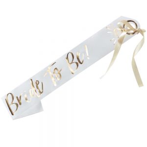 White And Gold Bride to Be Sash