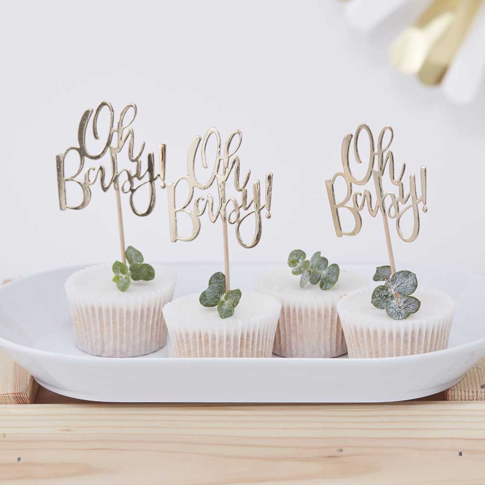 Gold Foiled Oh Baby! Cupcake Toppers
