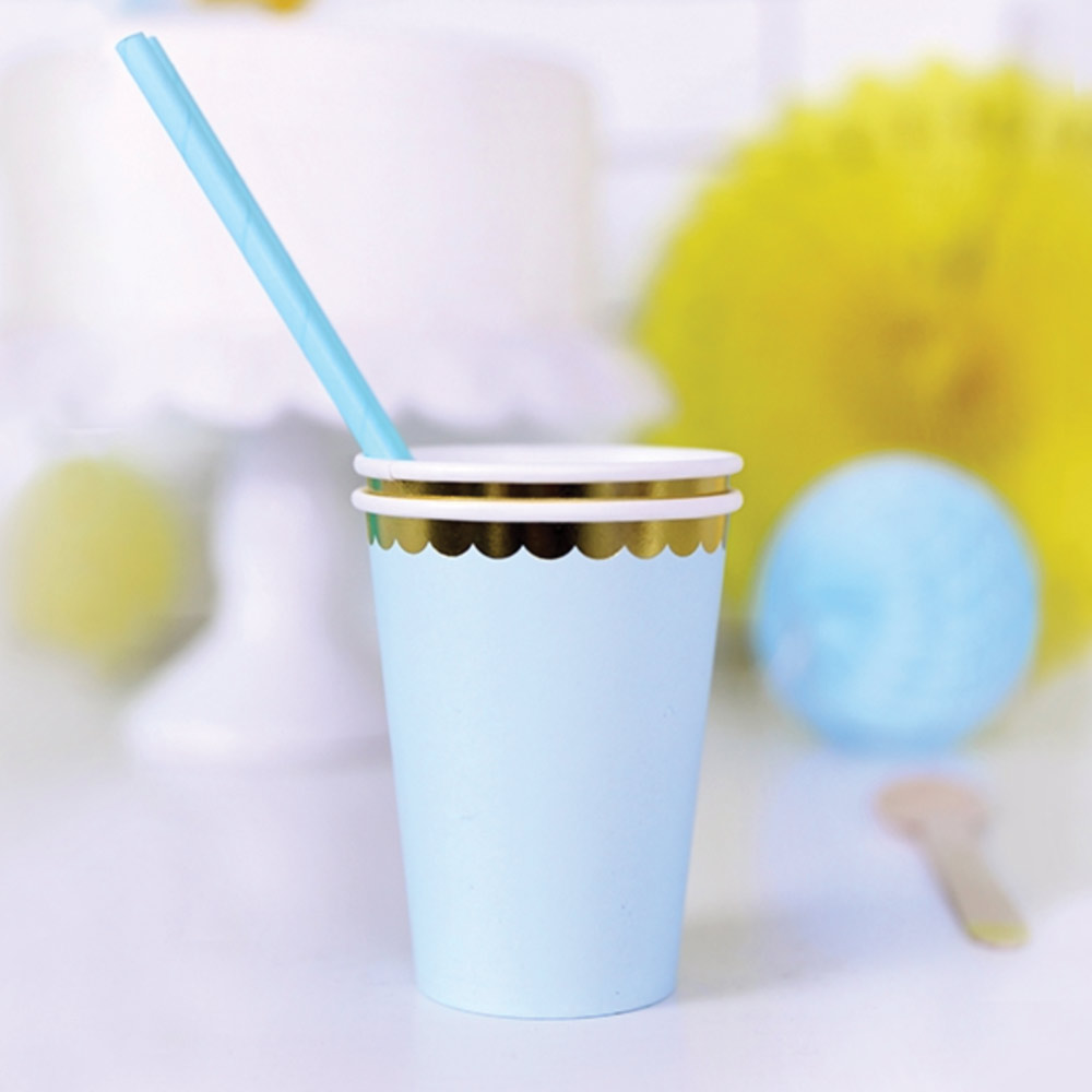 Baby Blue and Gold Paper Cups