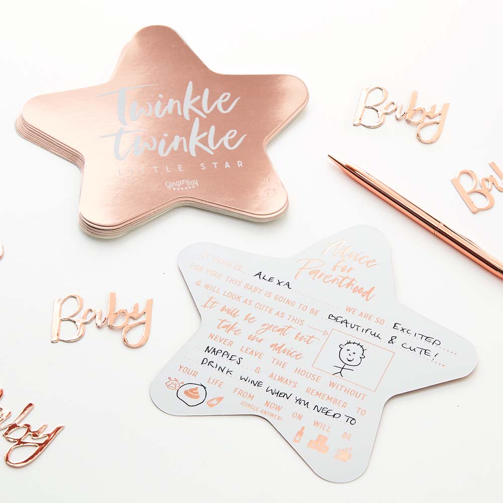 Rose Gold Foiled Star Baby Shower Advice Cards