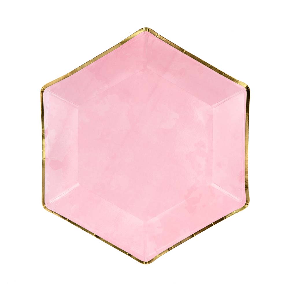 Pink & Gold Trim Hexagon Plates